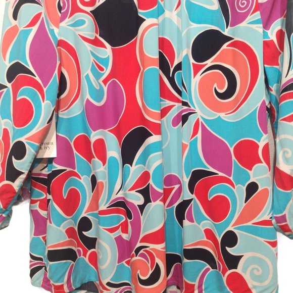 Crown & Ivy Swirl Print Peasant Top Plus Size 1X - Picture 12 of 15
